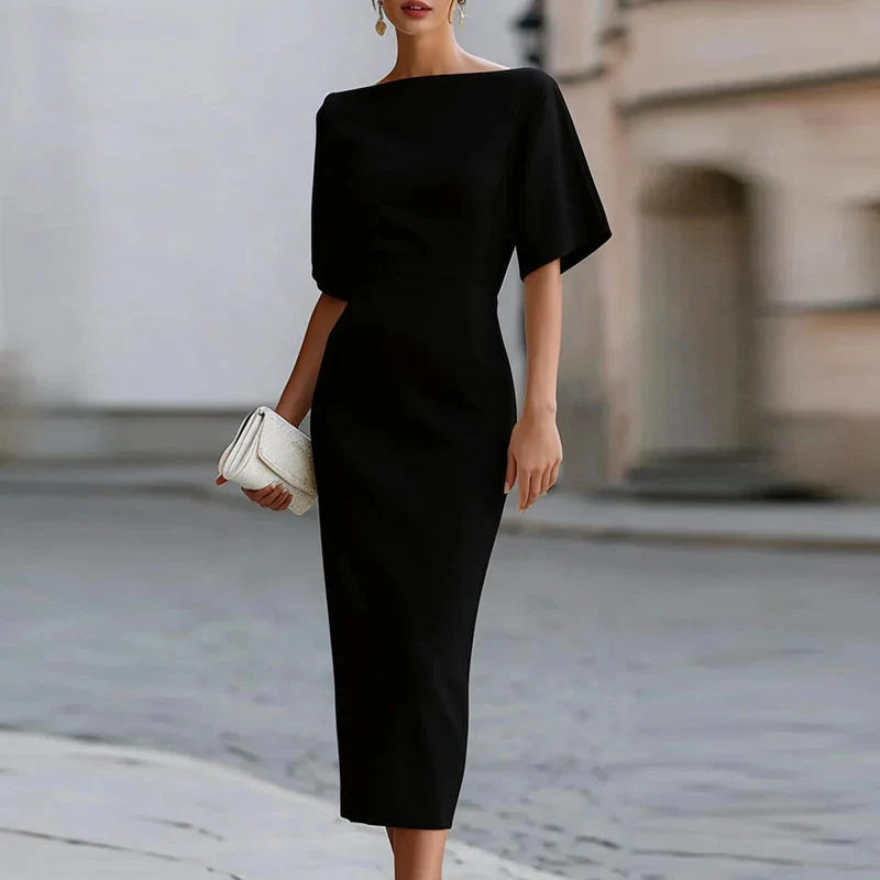 Matilda | Women's Boat Neck Half Sleeve Bodycon Midi Dress
