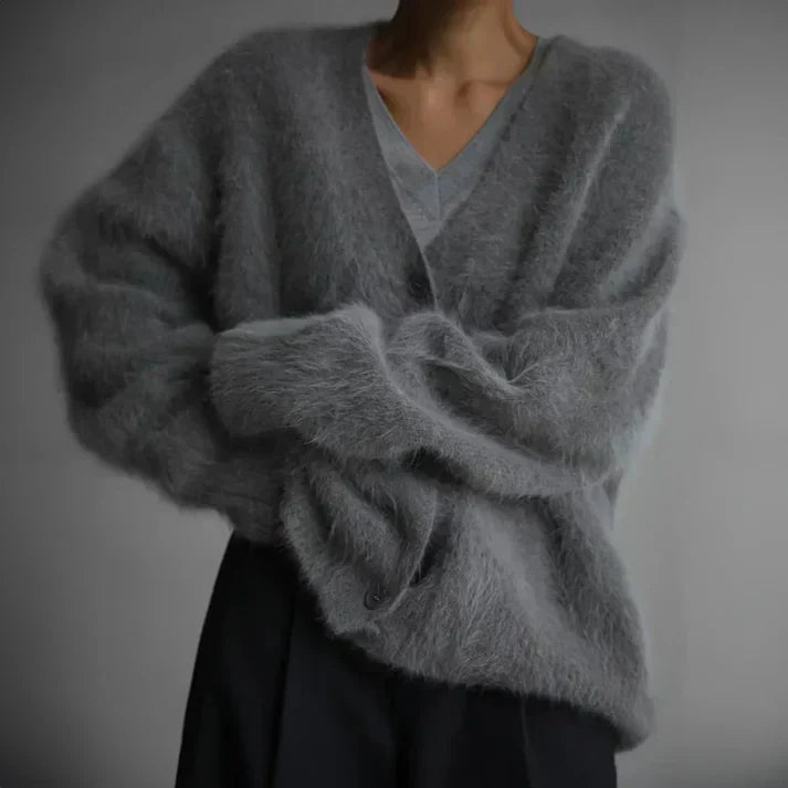 Marlowe | Women's Fuzzy Knit V-Neck Button-Front Cardigan