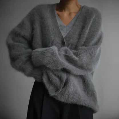 Marlowe | Women's Fuzzy Knit V-Neck Button-Front Cardigan