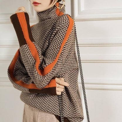 Odetta | Women's Chevron Knitted Turtleneck Sweater