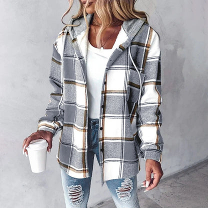 Bronwen | Women's Hooded Plaid Check Flannel Overshirt