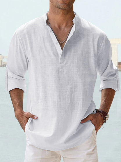 Austin | Men's Linen Blend Henley Long Sleeve Relaxed Summer Shirt