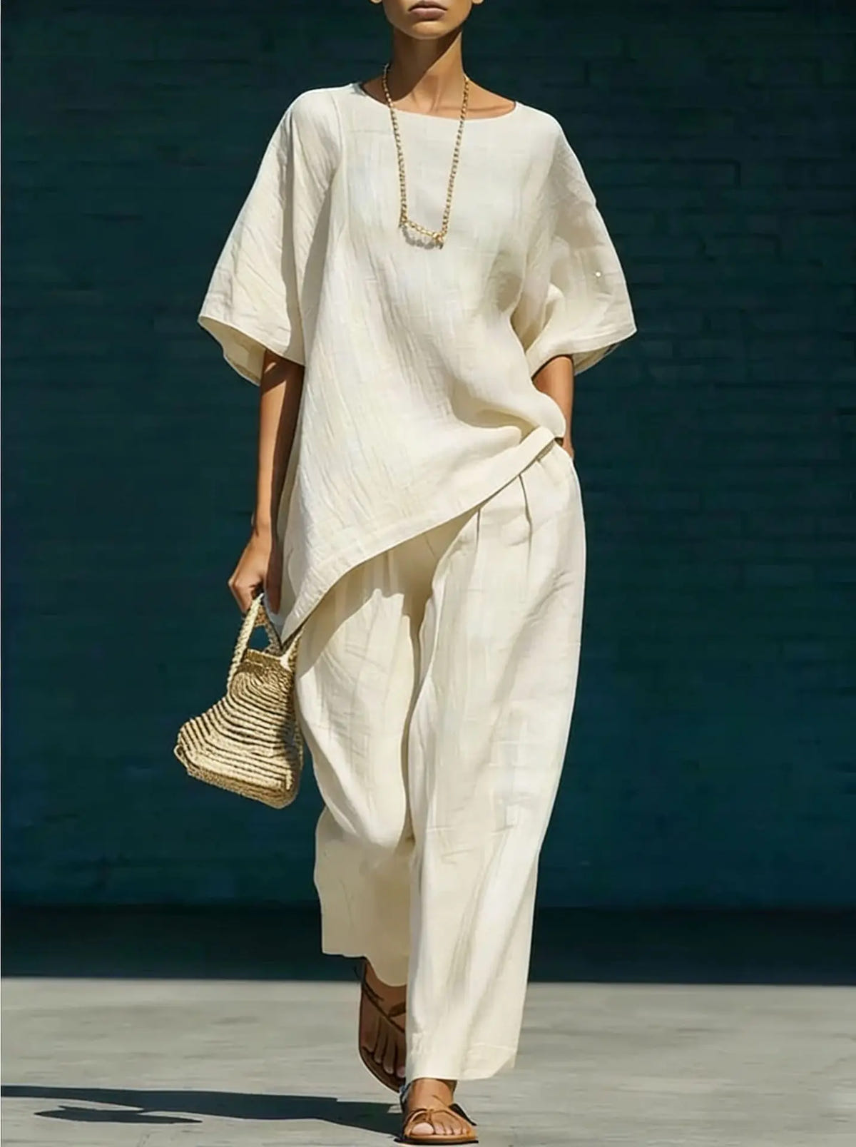 Solene | Women's Relaxed Wide Leg Linen Blend Matching Set