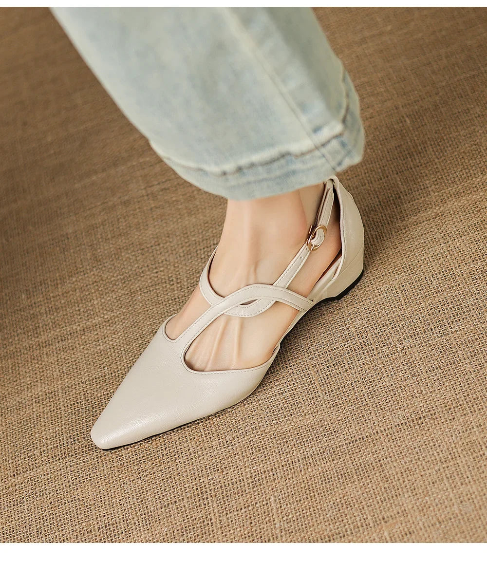 Lucienne | Women's Pointed Toe Crossover Strap Block Heel