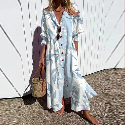 Catherine | Long Sleeve Floral Button Front Tiered Boho Maxi Summer Dress