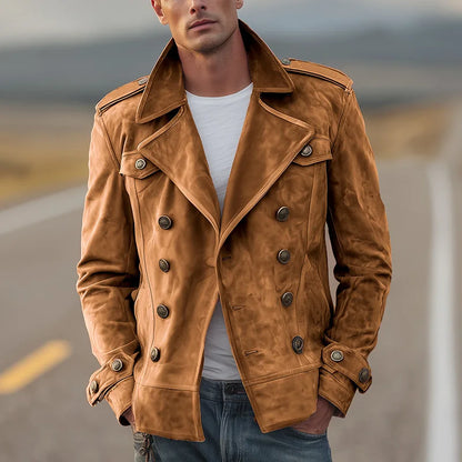 Thaddeus | Men's Suede Double-Breasted Leather Jacket