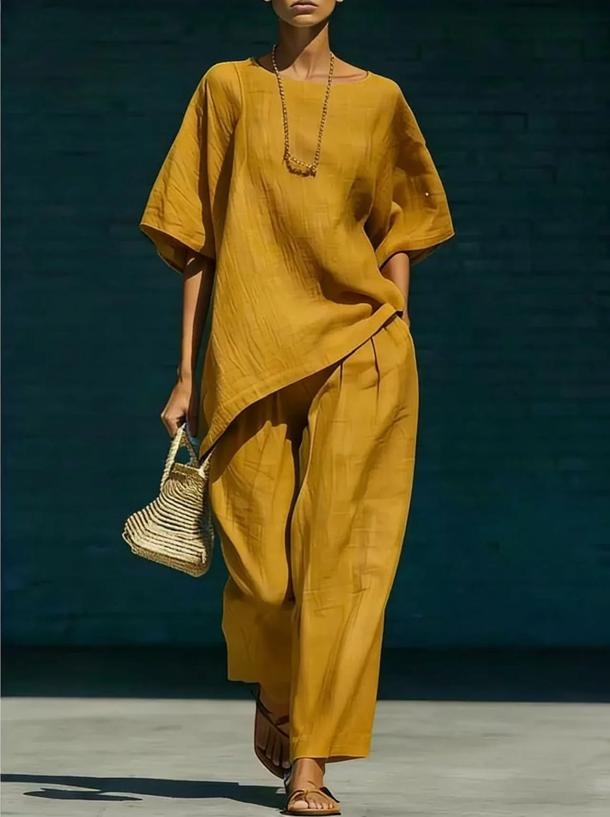 Solene | Women's Relaxed Wide Leg Linen Blend Matching Set