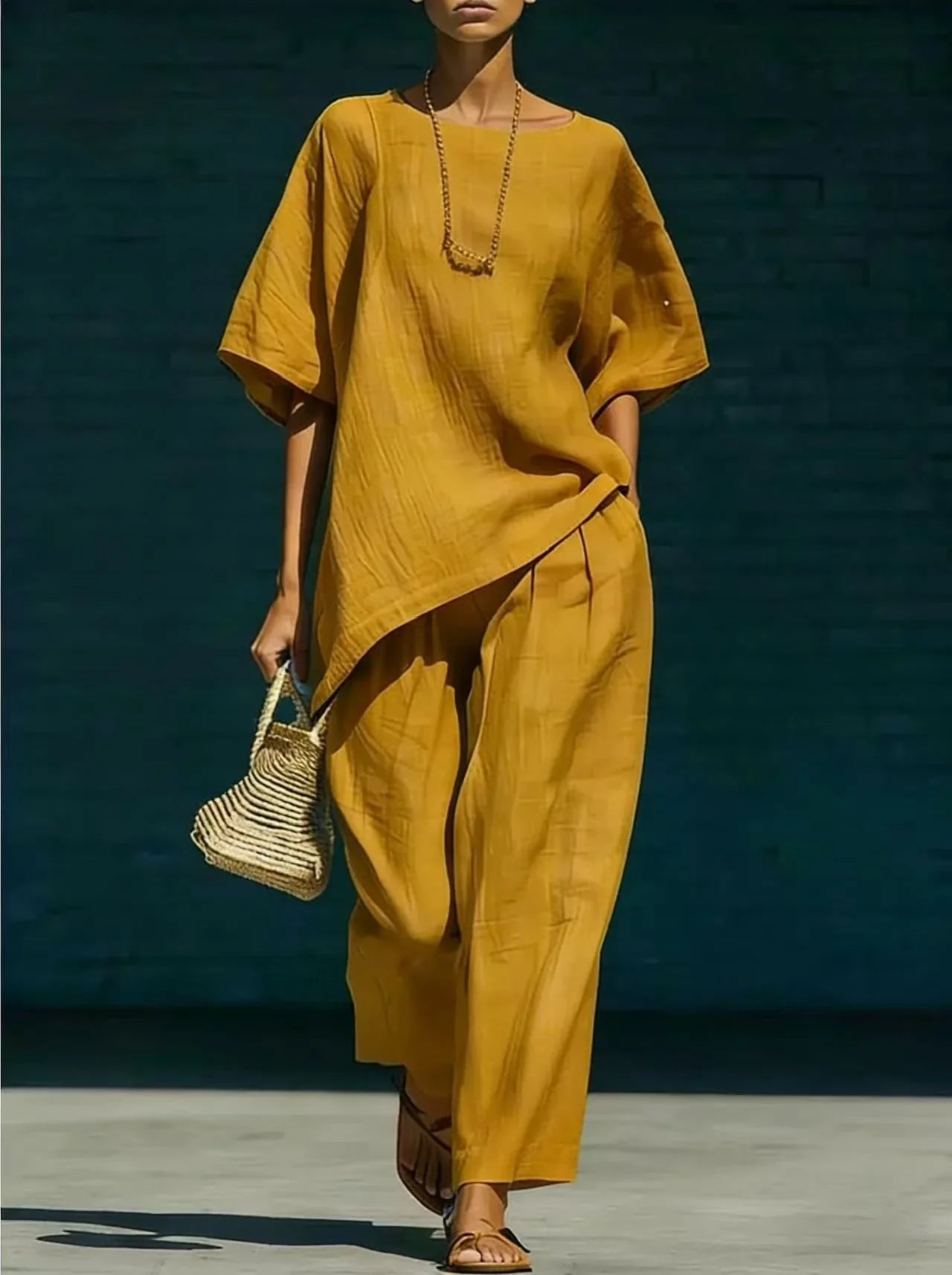 Solene | Women's Relaxed Wide Leg Linen Blend Matching Set