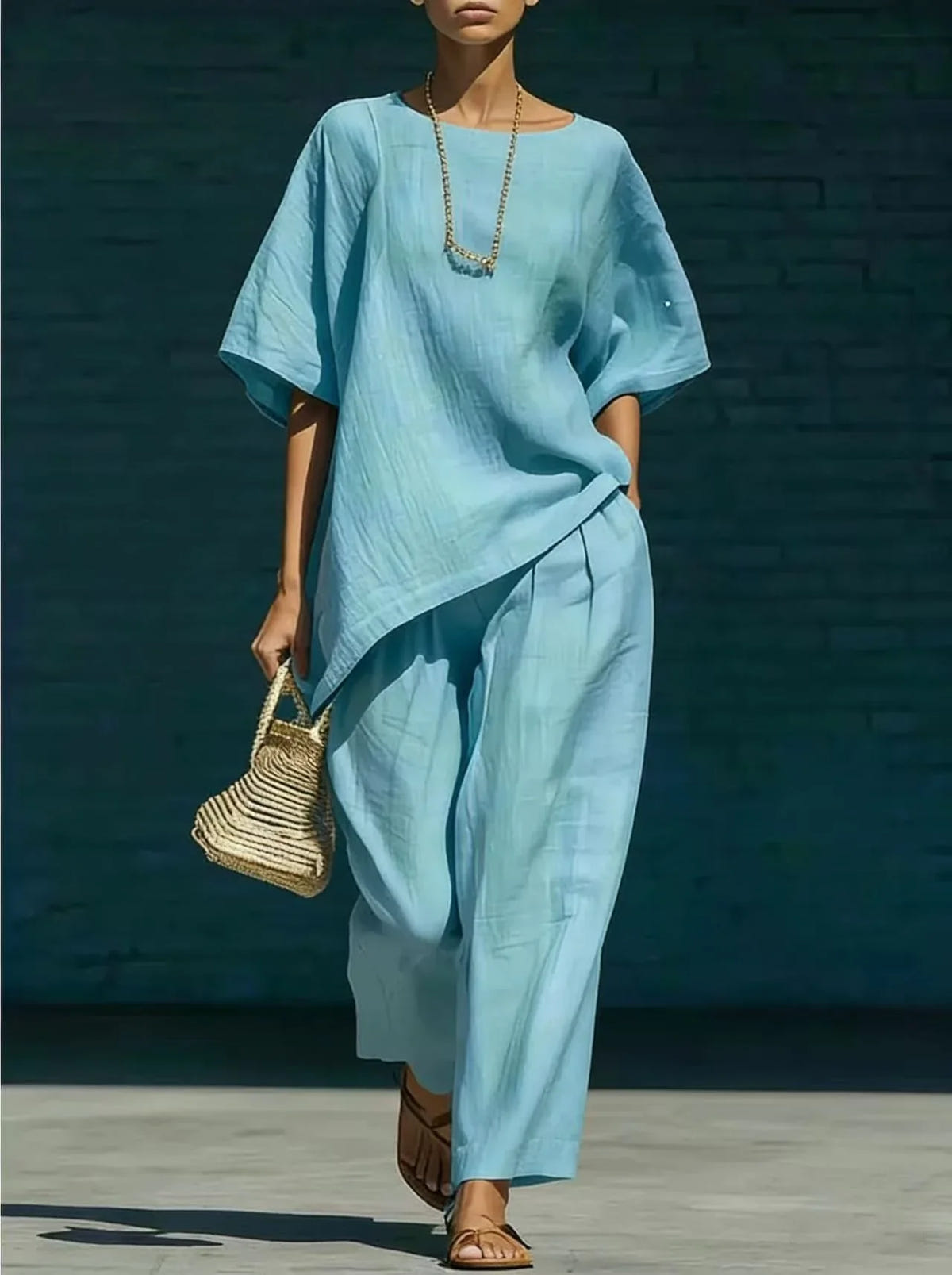 Solene | Women's Relaxed Wide Leg Linen Blend Matching Set