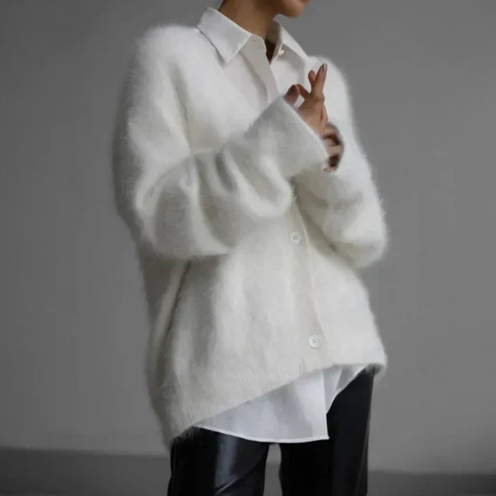 Marlowe | Women's Fuzzy Knit V-Neck Button-Front Cardigan