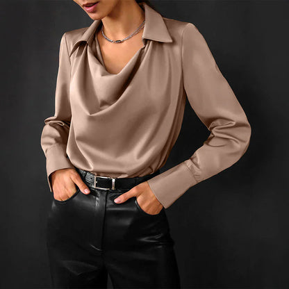 Zara | Long Sleeve Cowl Neck Collar Satin Elegant Blouse