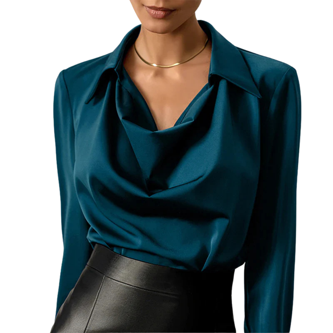 Zara | Long Sleeve Cowl Neck Collar Satin Elegant Blouse
