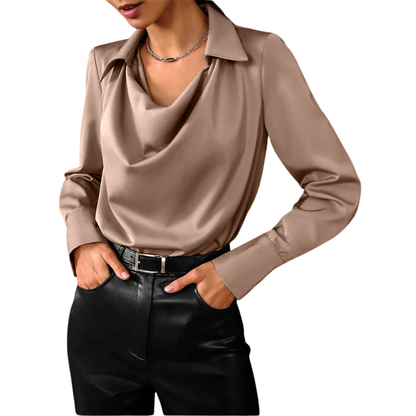 Zara | Long Sleeve Cowl Neck Collar Satin Elegant Blouse