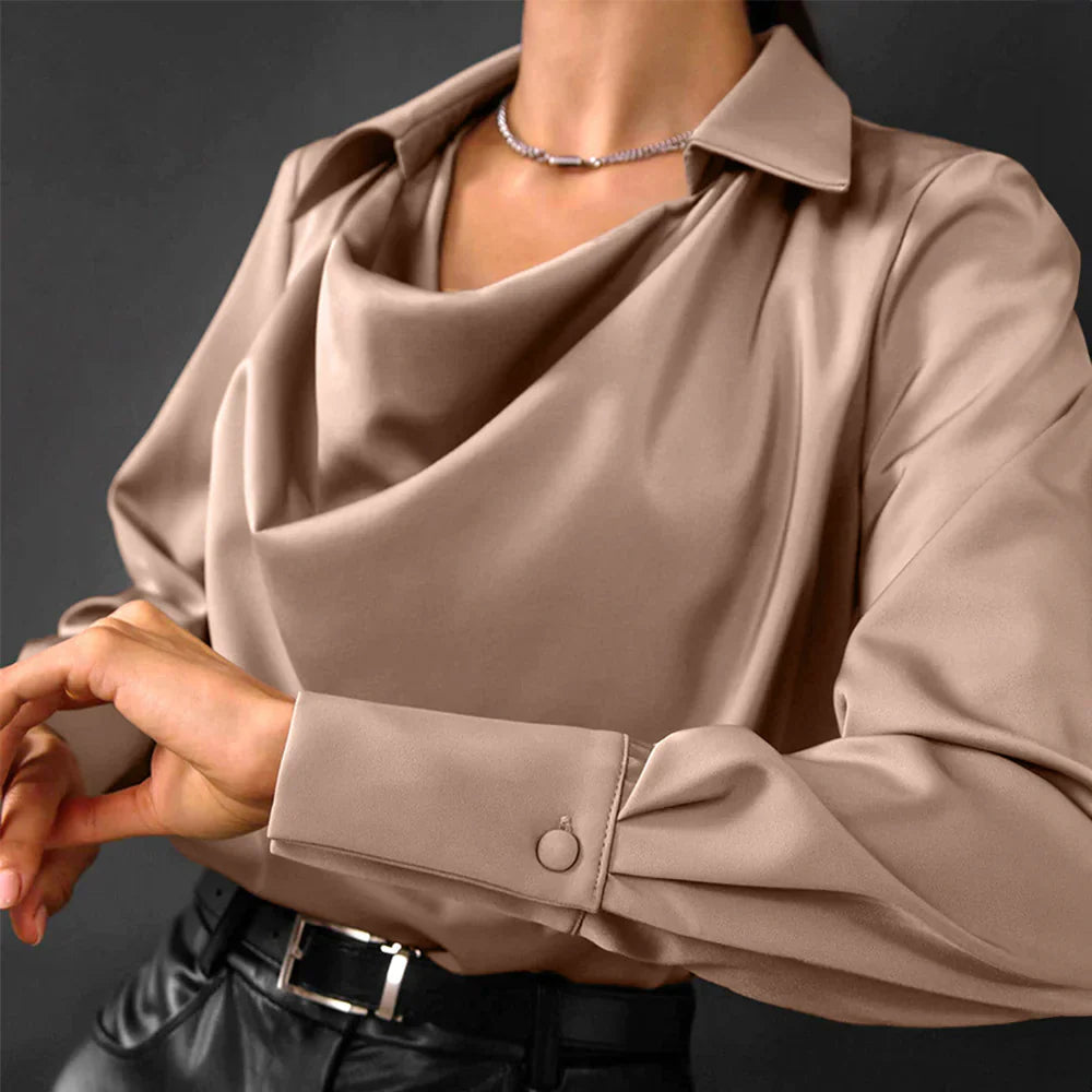 Zara | Long Sleeve Cowl Neck Collar Satin Elegant Blouse