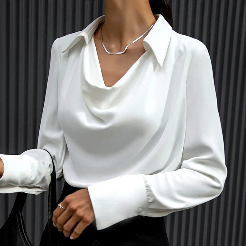 Zara | Long Sleeve Cowl Neck Collar Satin Elegant Blouse