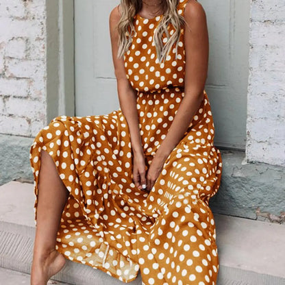 Isabelle | Polka Dot Sleeveless Elastic Waist Casual Maxi Dress