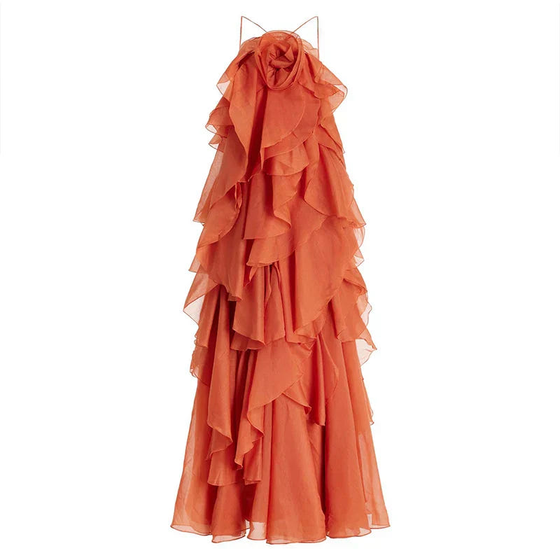 Vera | Women's Layered Ruffle Floral Detail Maxi Dress