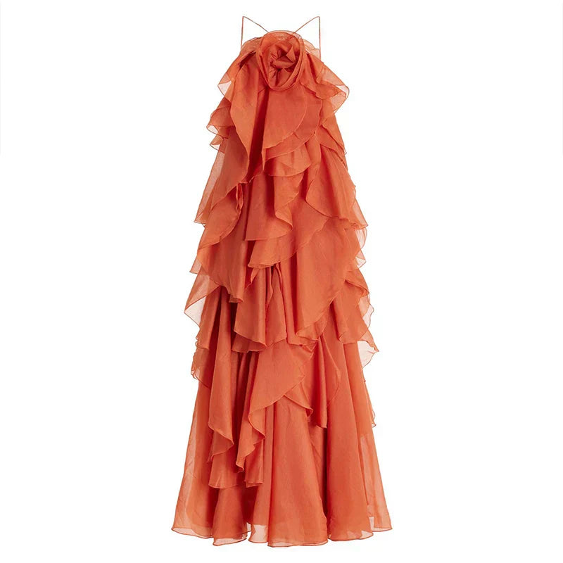 Vera | Women's Layered Ruffle Floral Detail Maxi Dress
