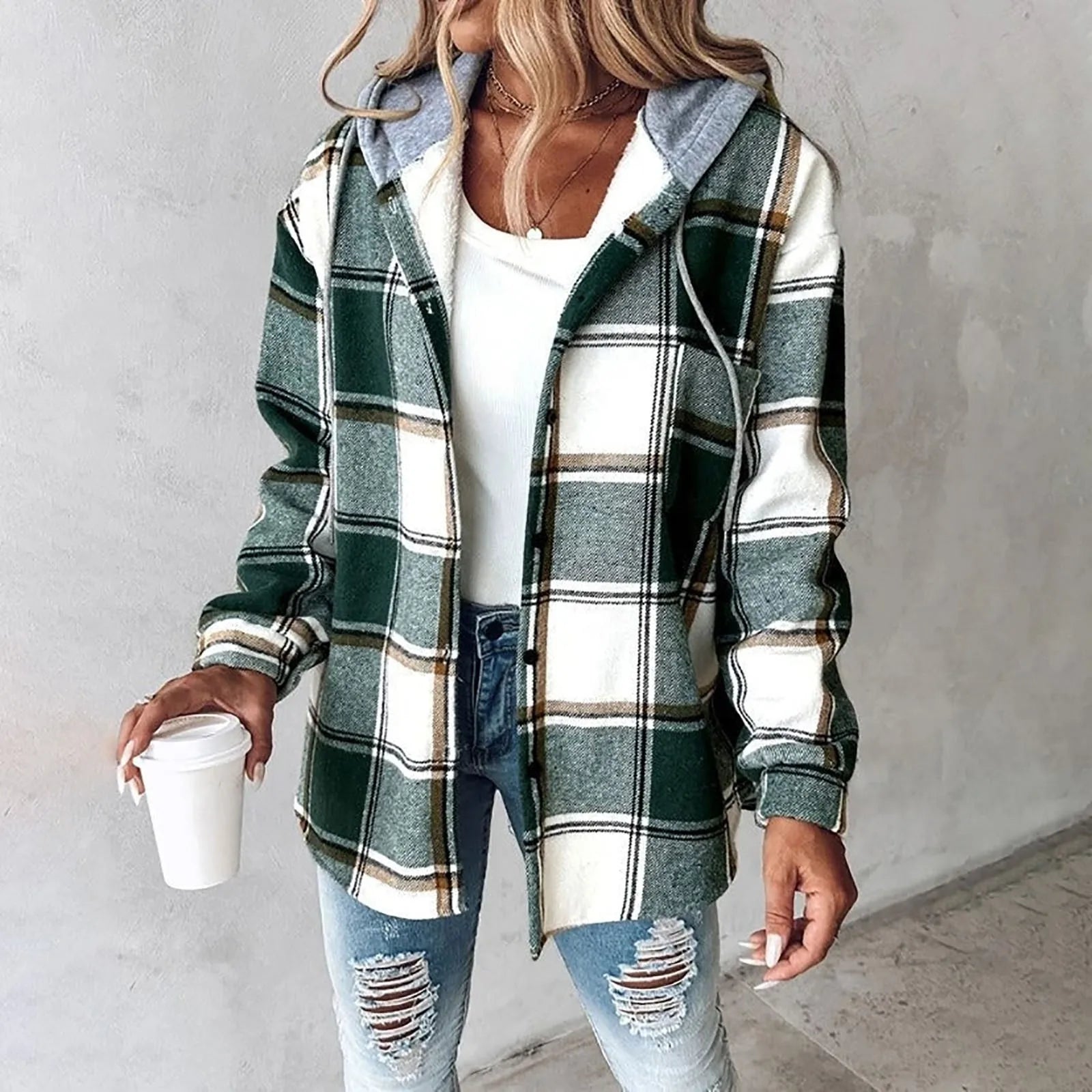 Bronwen | Women's Hooded Plaid Check Flannel Overshirt