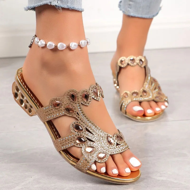 Linda | Flat Sandals Rhinestone Embellished Crystal Slip On Glamour