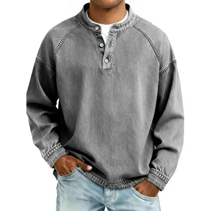 Stanley | Men's Vintage Denim Henley Long Sleeve Relaxed Shirt