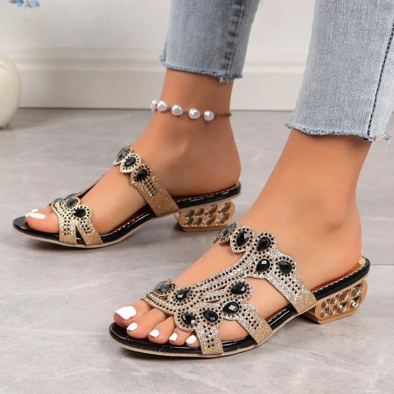 Linda | Flat Sandals Rhinestone Embellished Crystal Slip On Glamour