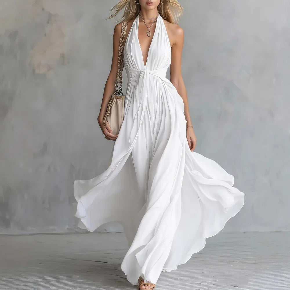 Seraphina | Women's Halter Plunge Flowy Chiffon Maxi Dress