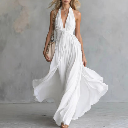 Seraphina | Women's Halter Plunge Flowy Chiffon Maxi Dress