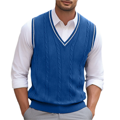 Bernard | Men's Cable Knit V-Neck Contrast Trim Sweater Vest