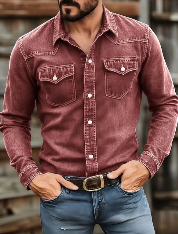 Colton | Men's Western Denim Button Up Long Sleeve Shirt