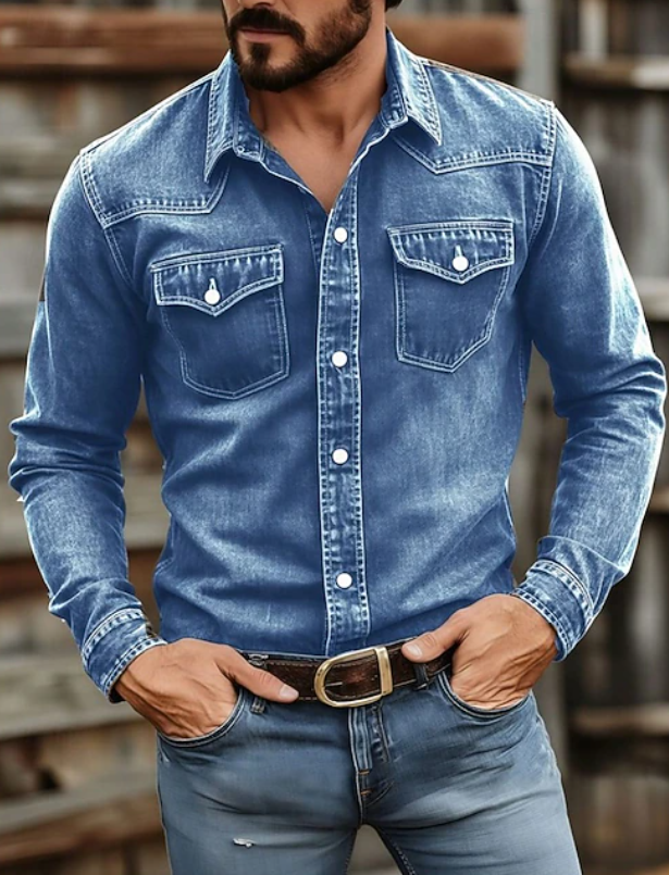 Colton | Men's Western Denim Button Up Long Sleeve Shirt
