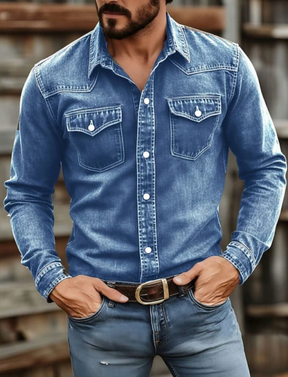 Colton | Men's Western Denim Button Up Long Sleeve Shirt