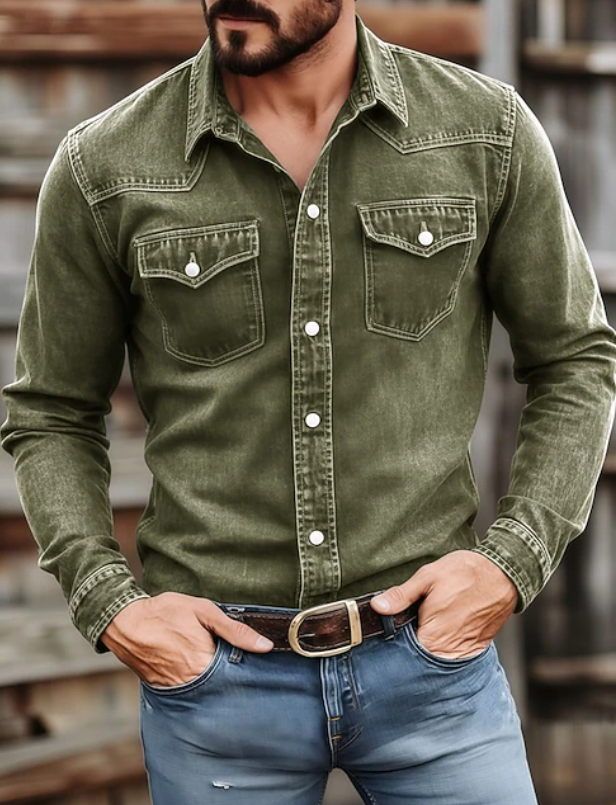 Colton | Men's Western Denim Button Up Long Sleeve Shirt