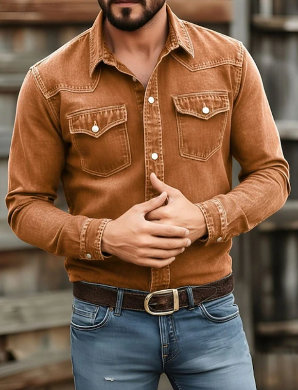 Colton | Men's Western Denim Button Up Long Sleeve Shirt