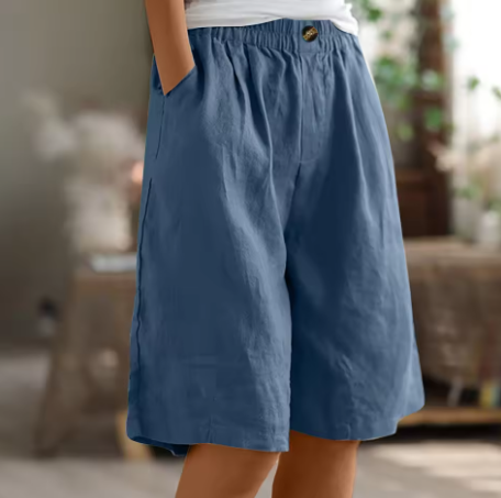 Lorraine | Elastic Waist Wide Leg Linen Blend Casual Shorts