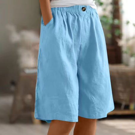 Lorraine | Elastic Waist Wide Leg Linen Blend Casual Shorts