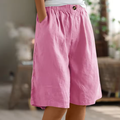 Lorraine | Elastic Waist Wide Leg Linen Blend Casual Shorts