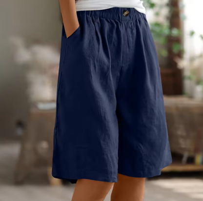 Lorraine | Elastic Waist Wide Leg Linen Blend Casual Shorts
