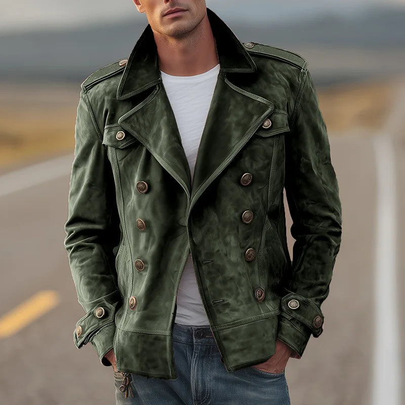 Thaddeus | Men's Suede Double-Breasted Leather Jacket