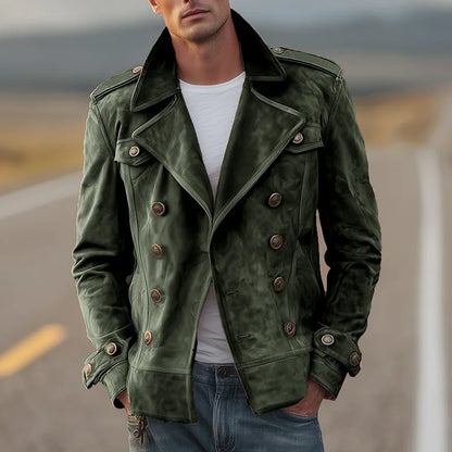 Thaddeus | Men's Suede Double-Breasted Leather Jacket