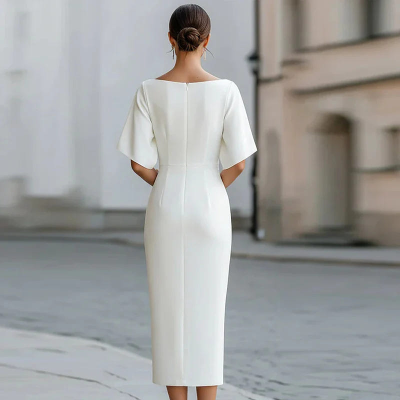 Matilda | Women's Boat Neck Half Sleeve Bodycon Midi Dress
