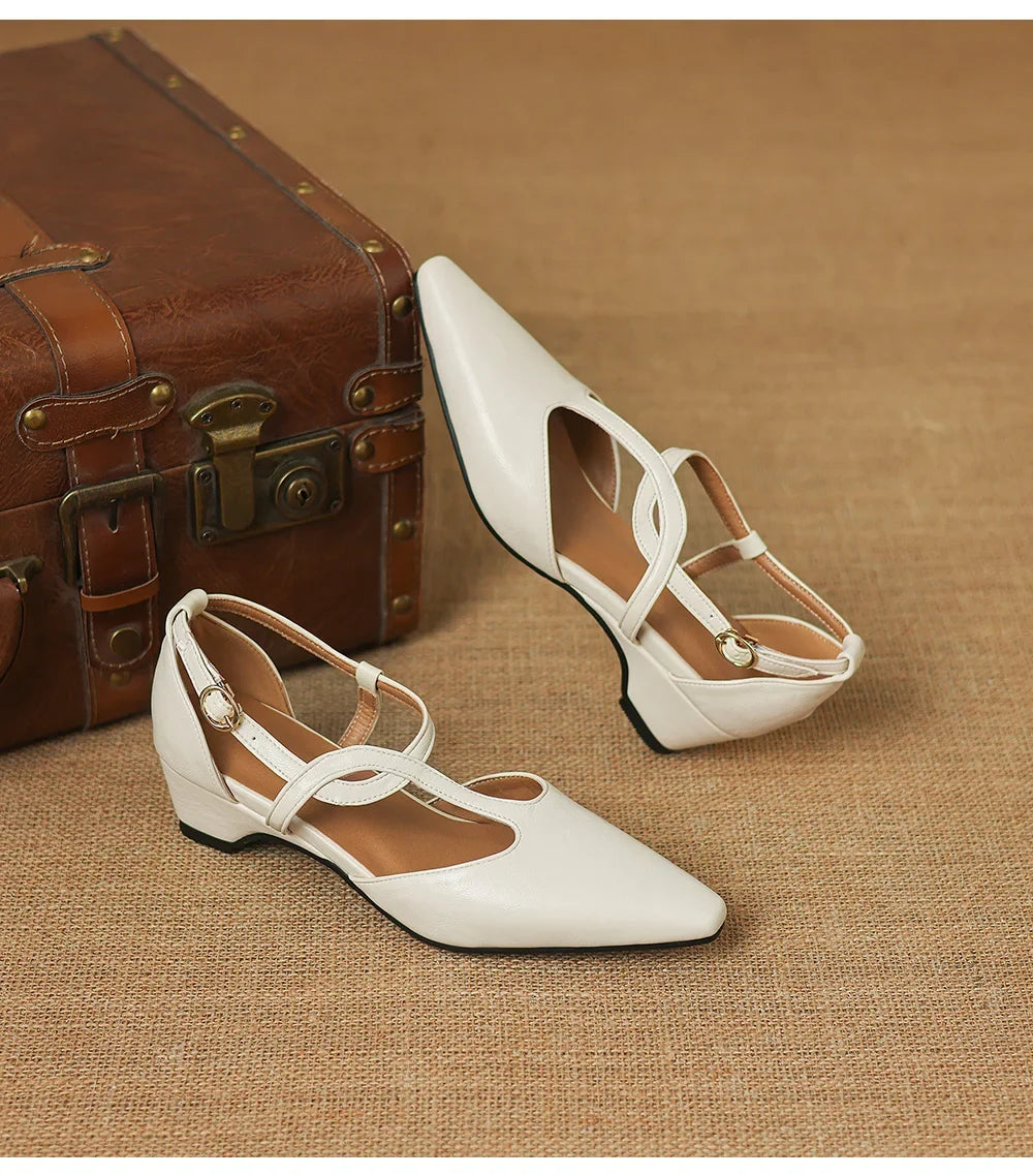 Lucienne | Women's Pointed Toe Crossover Strap Block Heel