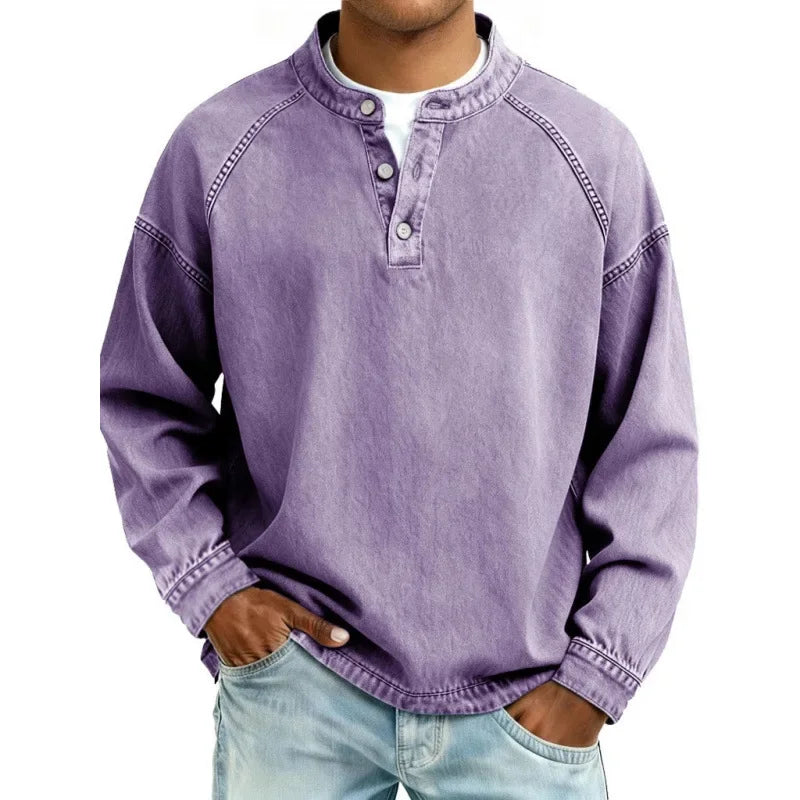 Stanley | Men's Vintage Denim Henley Long Sleeve Relaxed Shirt