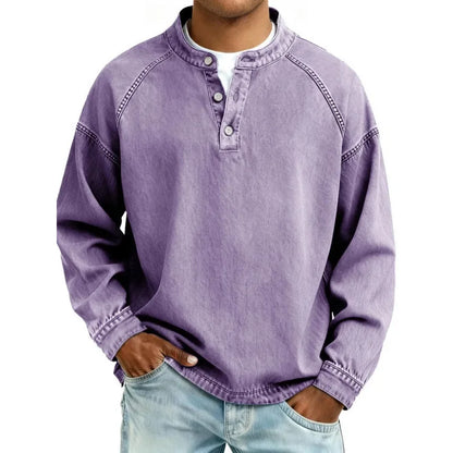 Stanley | Men's Vintage Denim Henley Long Sleeve Relaxed Shirt