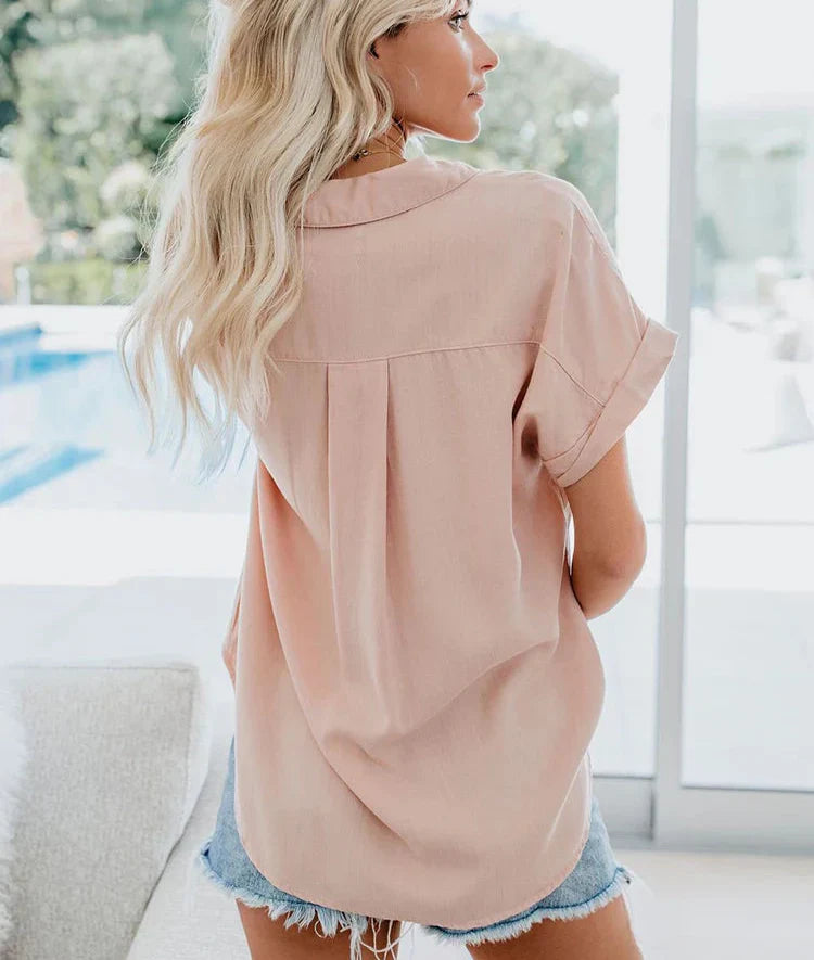 Aletta | Short Sleeve Collared Button Down Oversized Relaxed Blouse