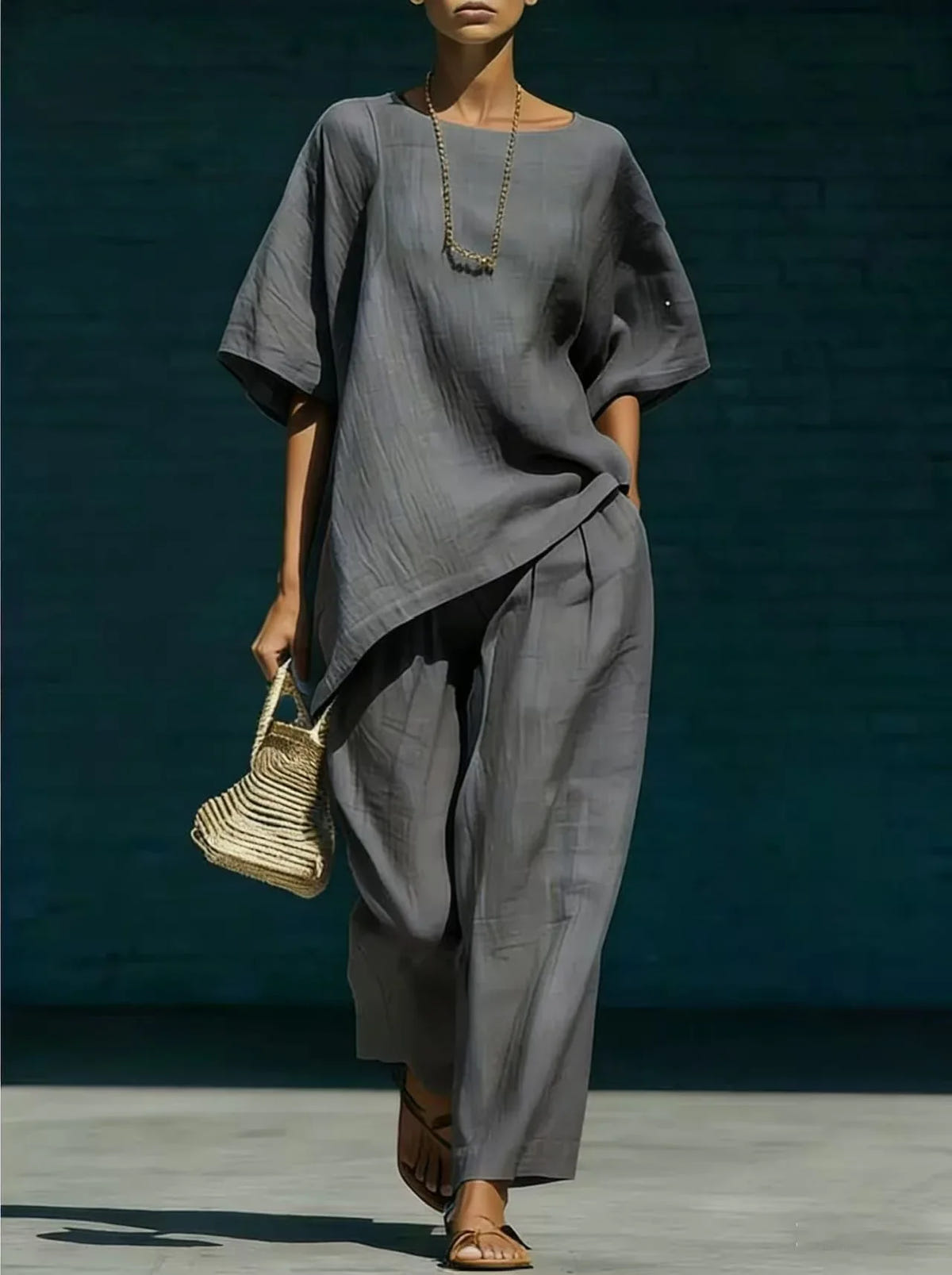 Solene | Women's Relaxed Wide Leg Linen Blend Matching Set