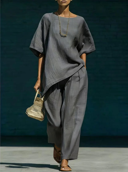 Solene | Women's Relaxed Wide Leg Linen Blend Matching Set