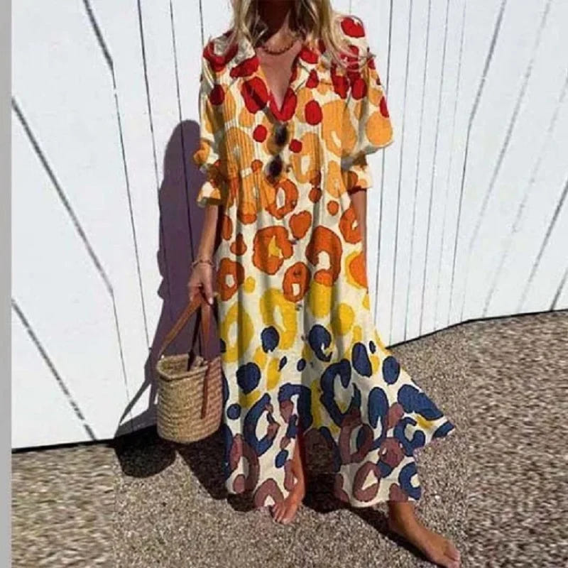 Catherine | Long Sleeve Floral Button Front Tiered Boho Maxi Summer Dress