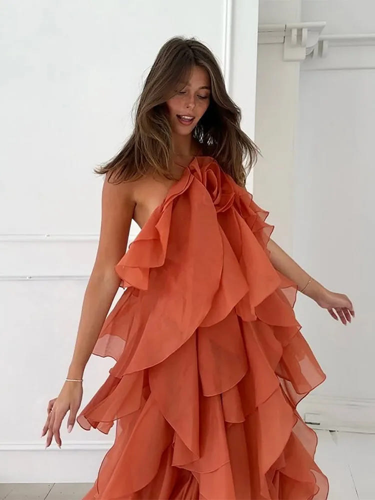 Vera | Women's Layered Ruffle Floral Detail Maxi Dress