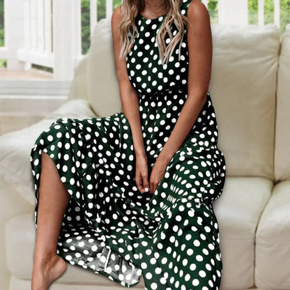 Isabelle | Polka Dot Sleeveless Elastic Waist Casual Maxi Dress